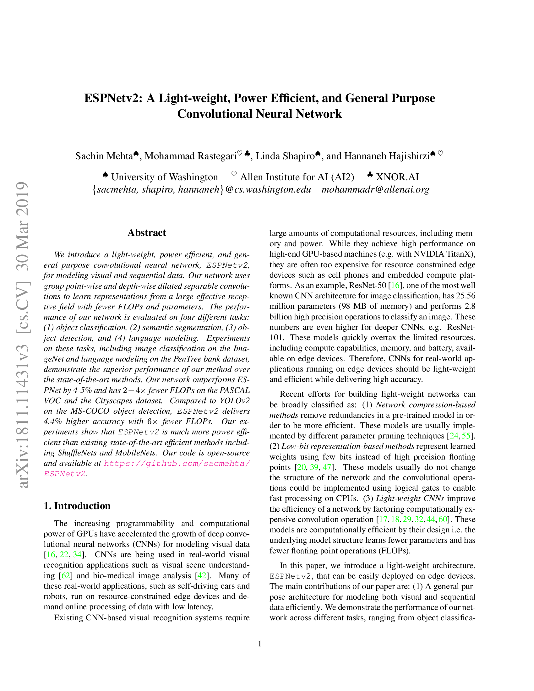 ESPNetv2: A Light-Weight, Power Efficient, and General Purpose Convolutional Neural Network
