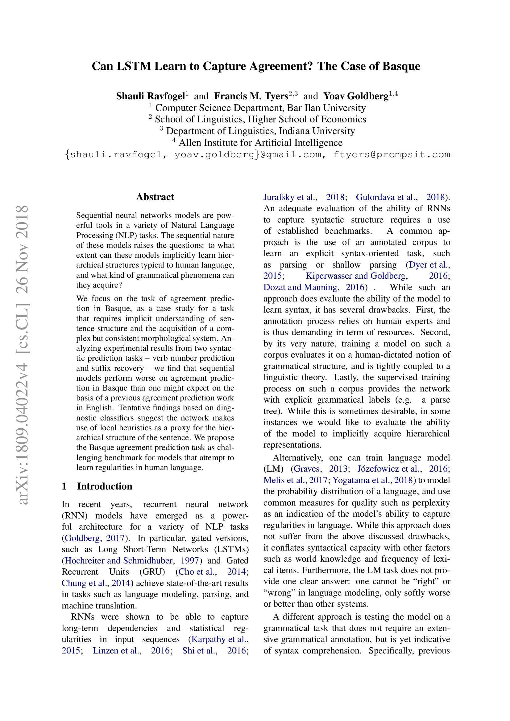 Can LSTM Learn to Capture Agreement? The Case of Basque