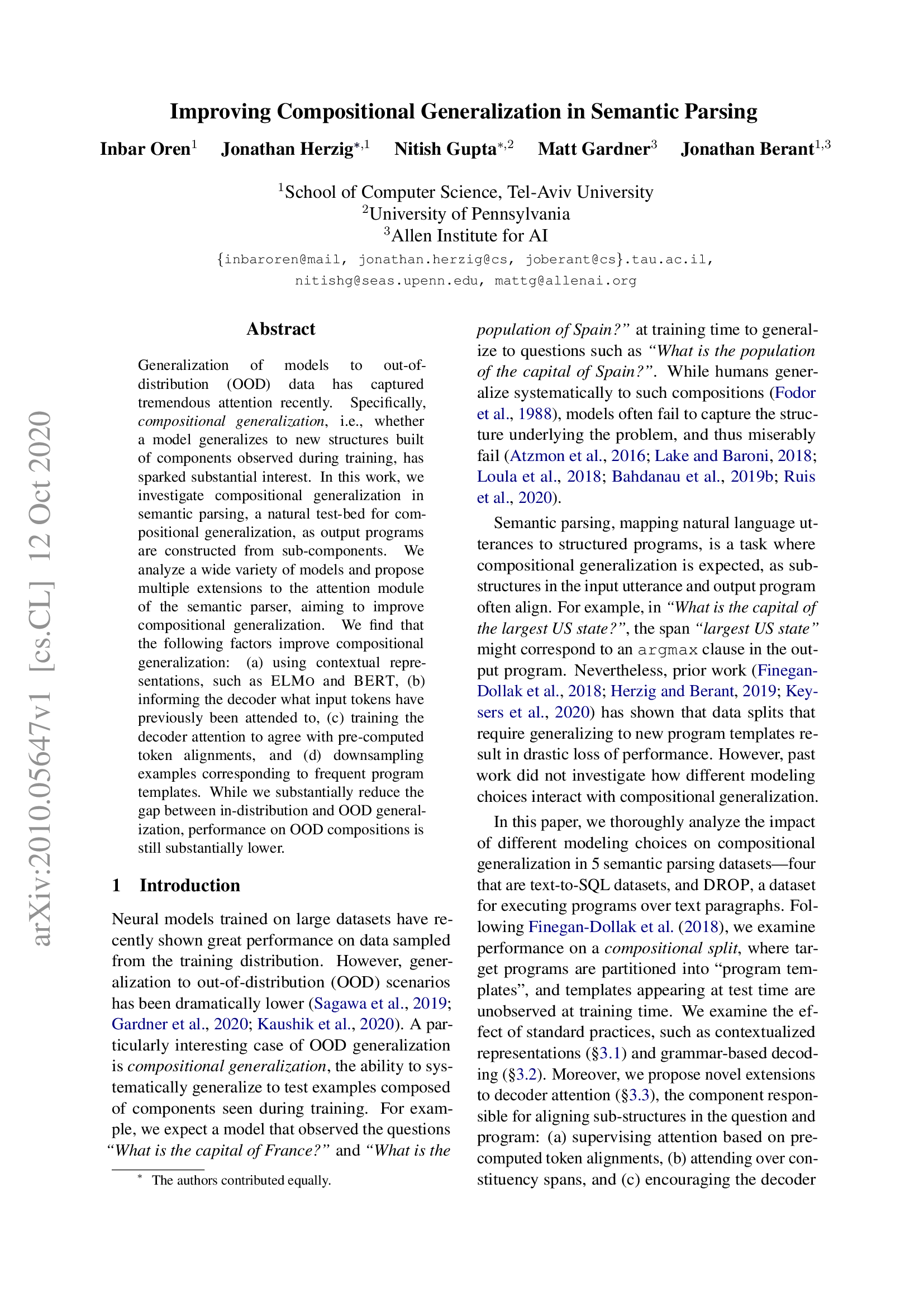 Improving Compositional Generalization in Semantic Parsing