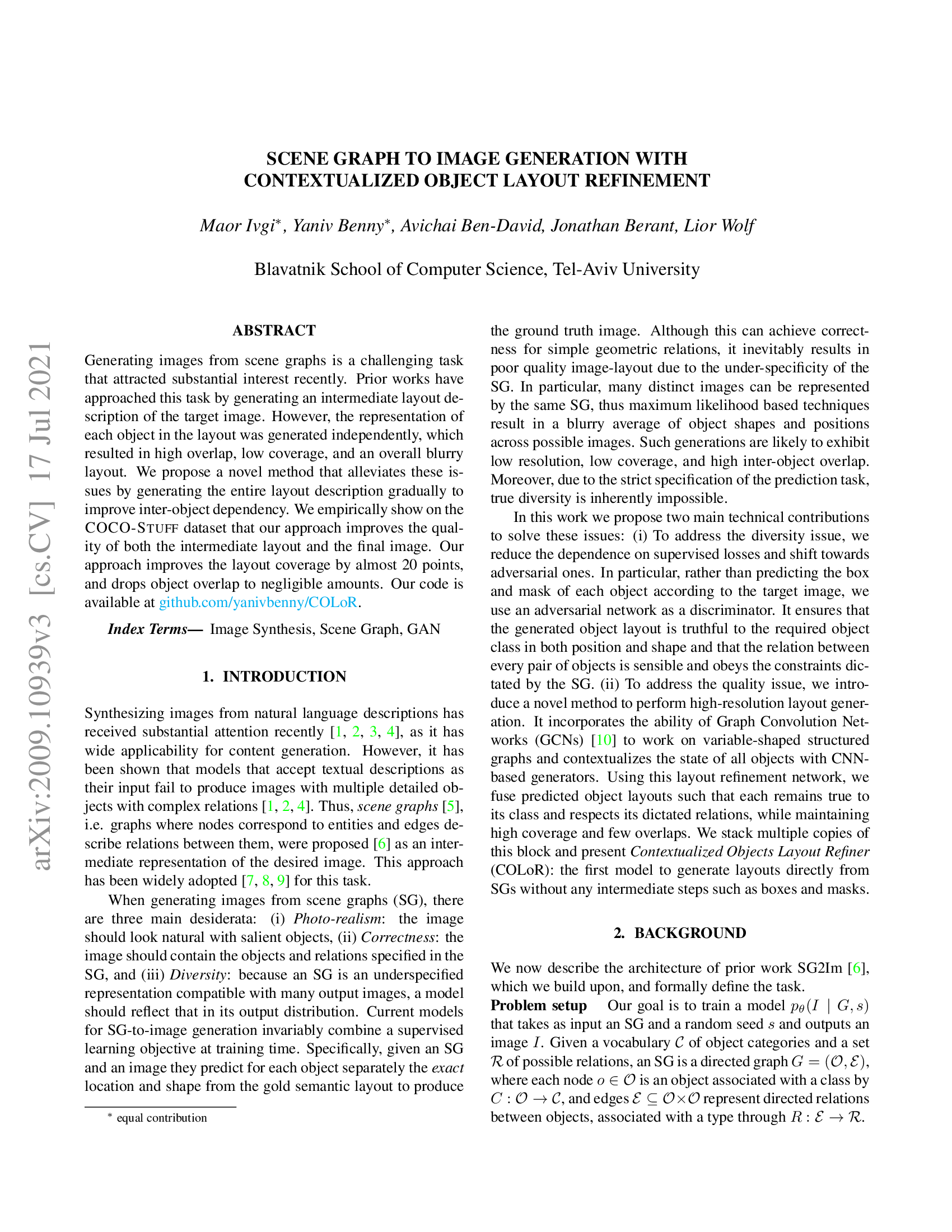 Scene Graph to Image Generation with Contextualized Object Layout Refinement