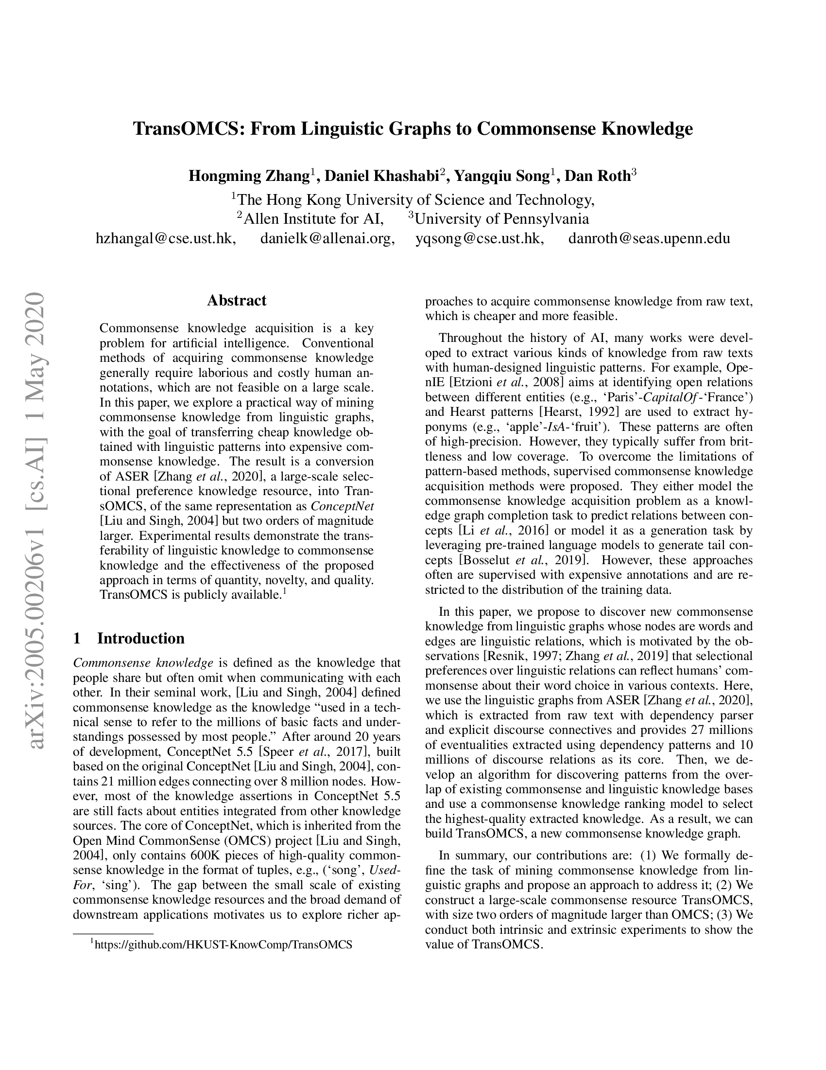 TransOMCS: From Linguistic Graphs to Commonsense Knowledge