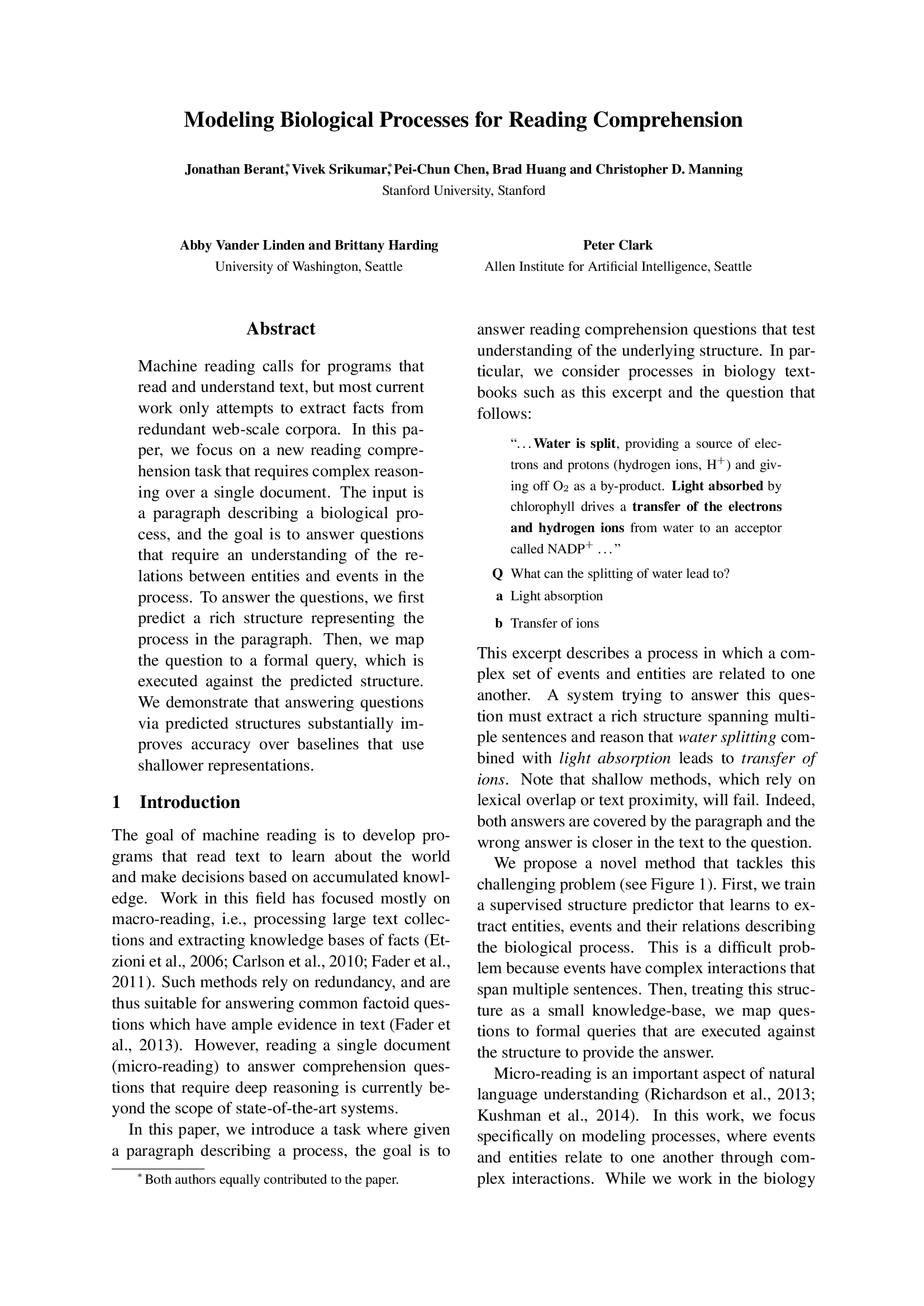 Modeling Biological Processes for Reading Comprehension