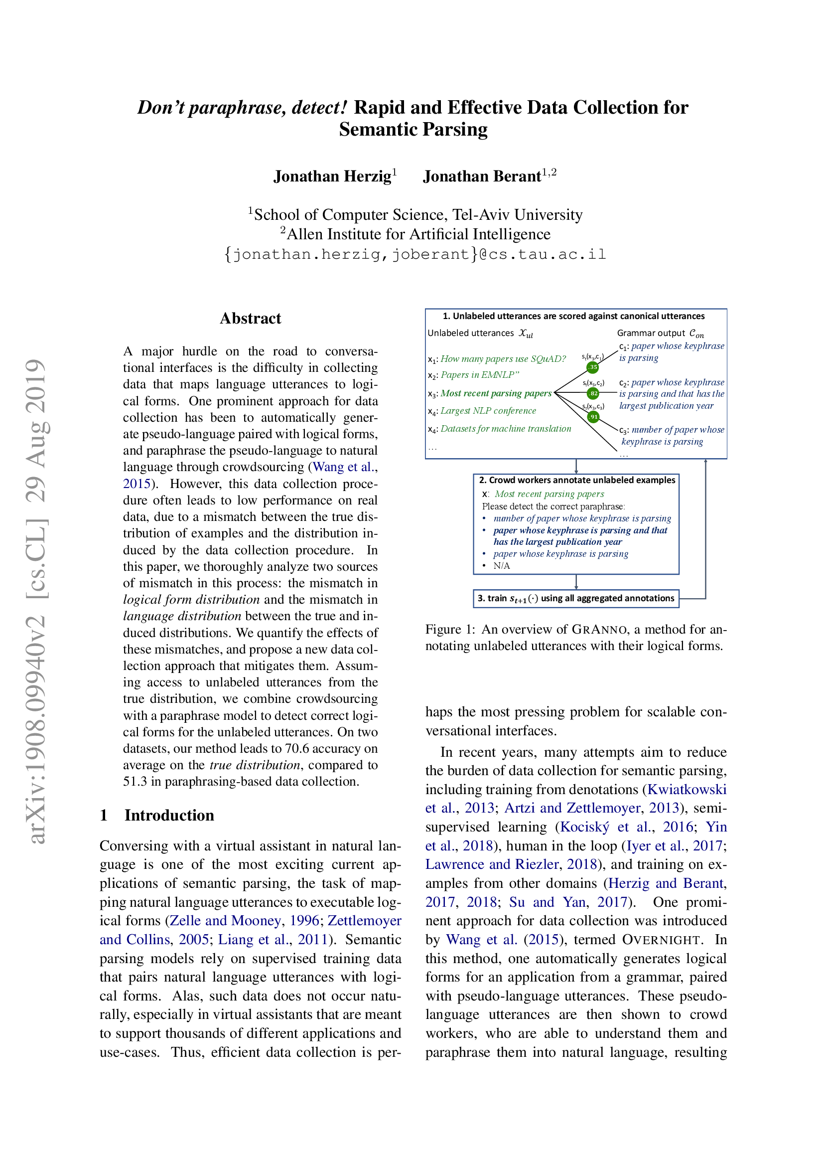 Don't paraphrase, detect! Rapid and Effective Data Collection for Semantic Parsing