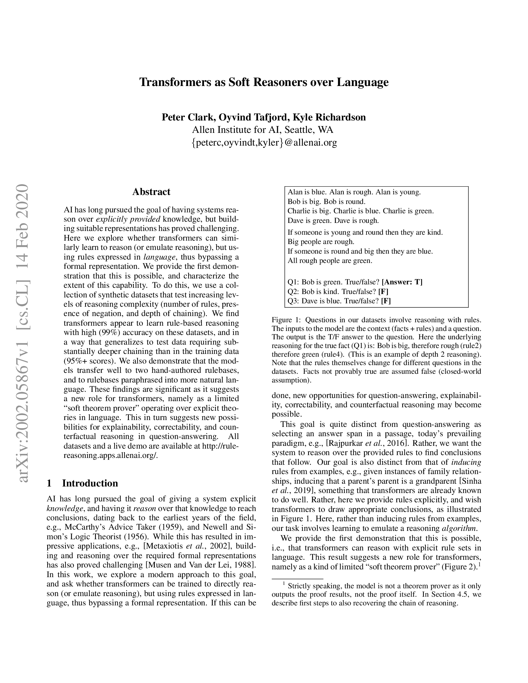 Transformers as Soft Reasoners over Language