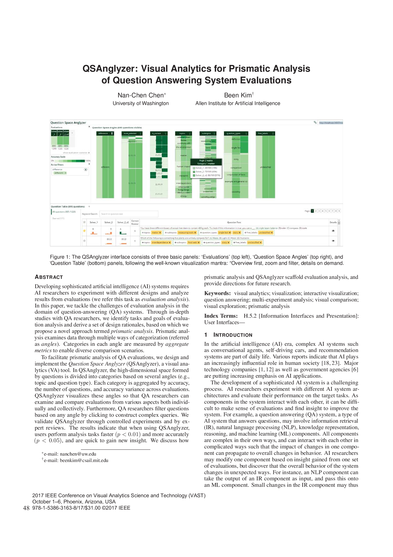 QSAnglyzer: Visual Analytics for Prismatic Analysis of Question Answering System Evaluations