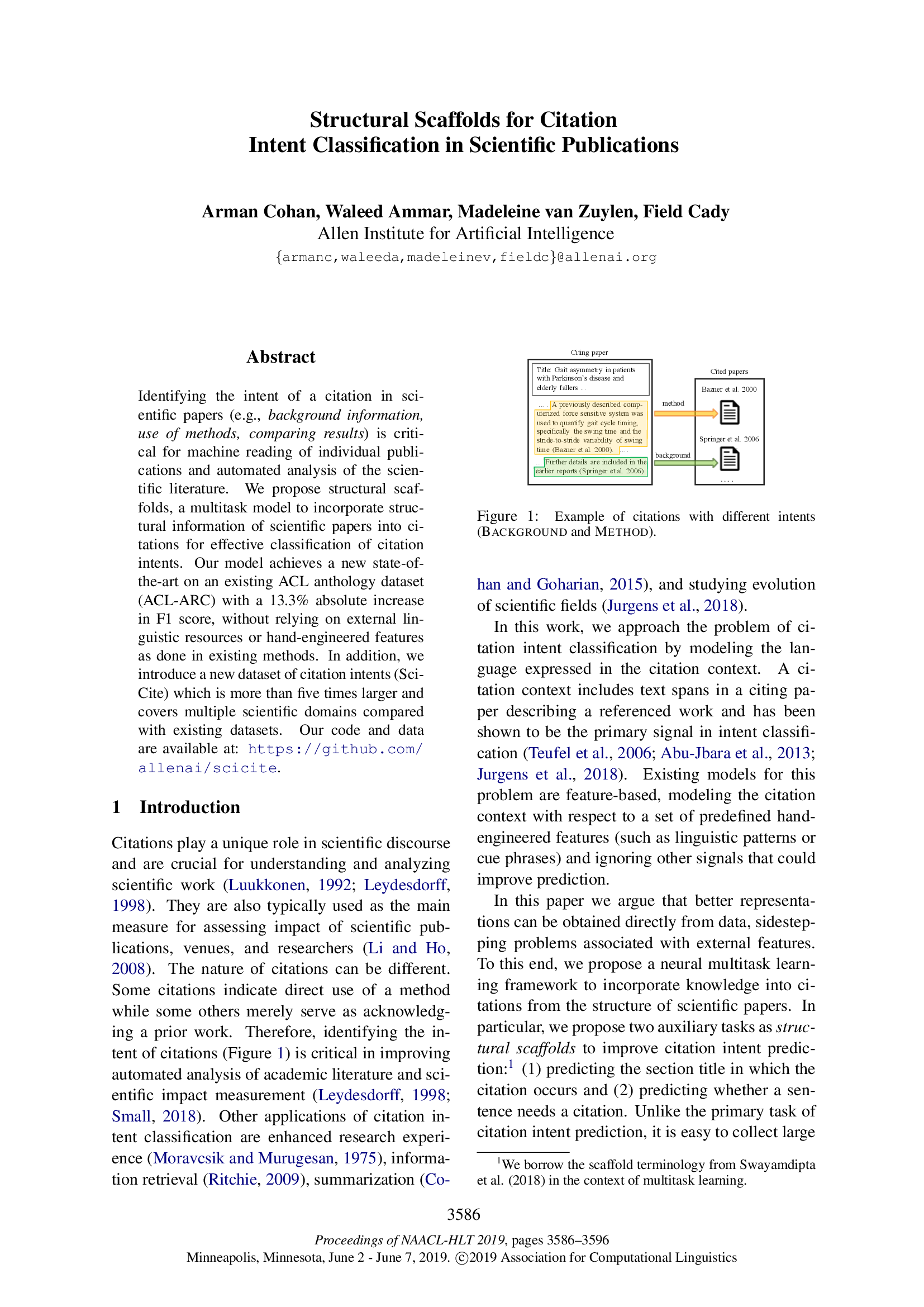 Structural Scaffolds for Citation Intent Classification in Scientific Publications