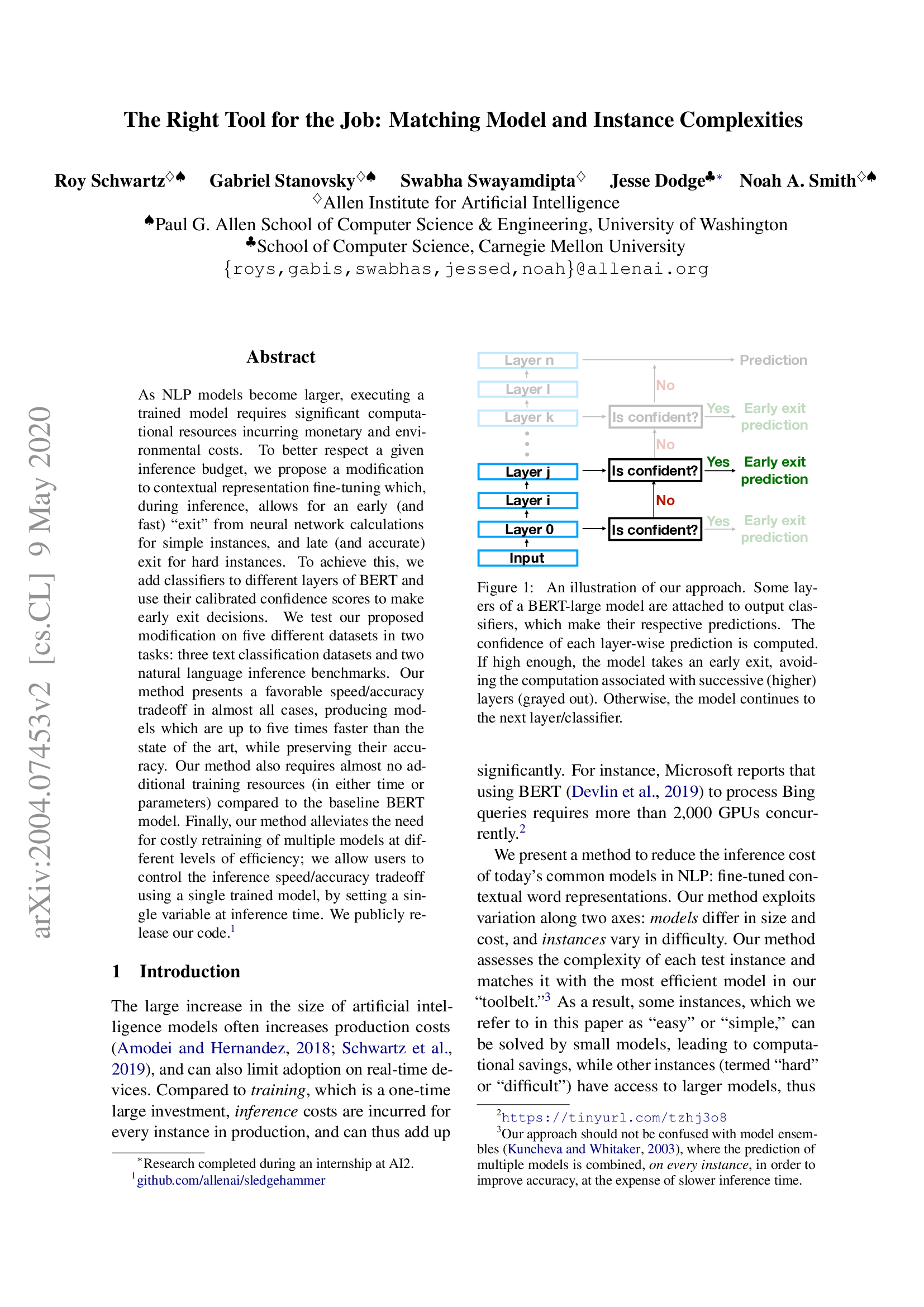 The Right Tool for the Job: Matching Model and Instance Complexities