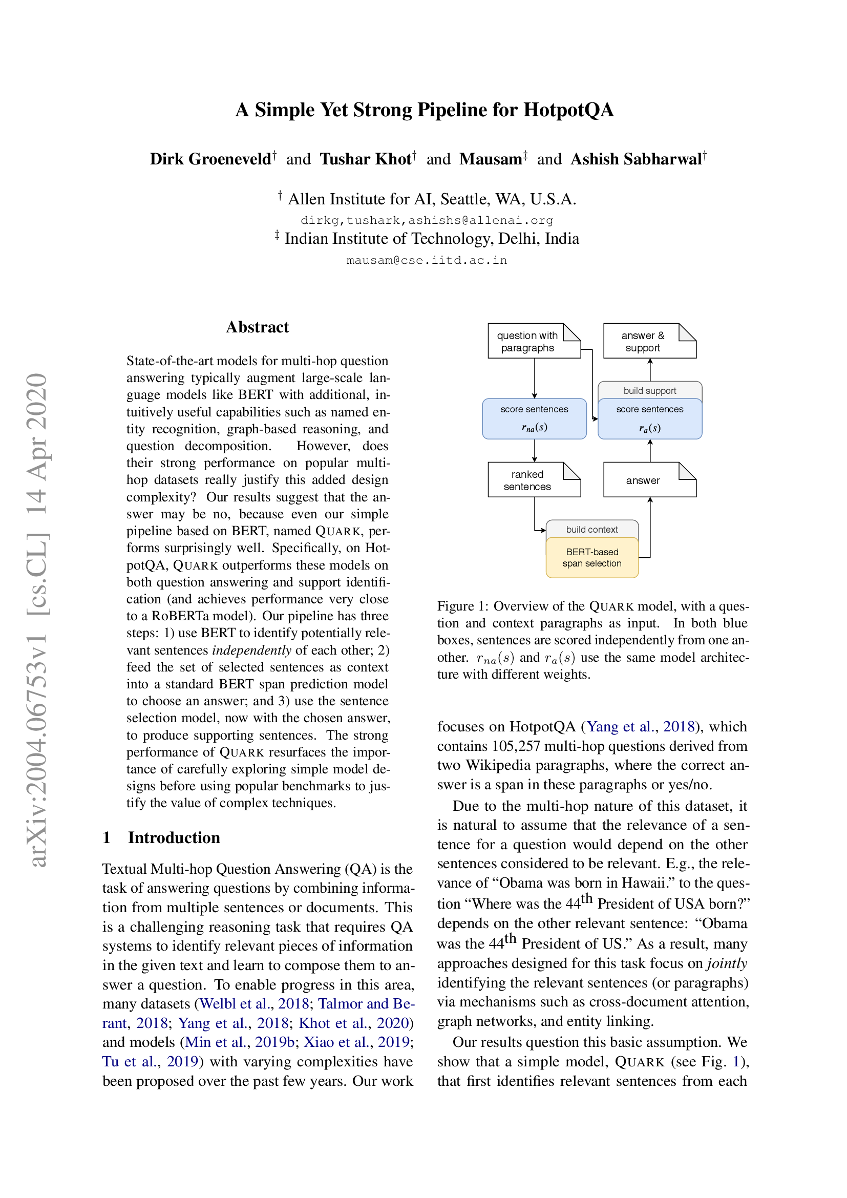 A Simple Yet Strong Pipeline for HotpotQA