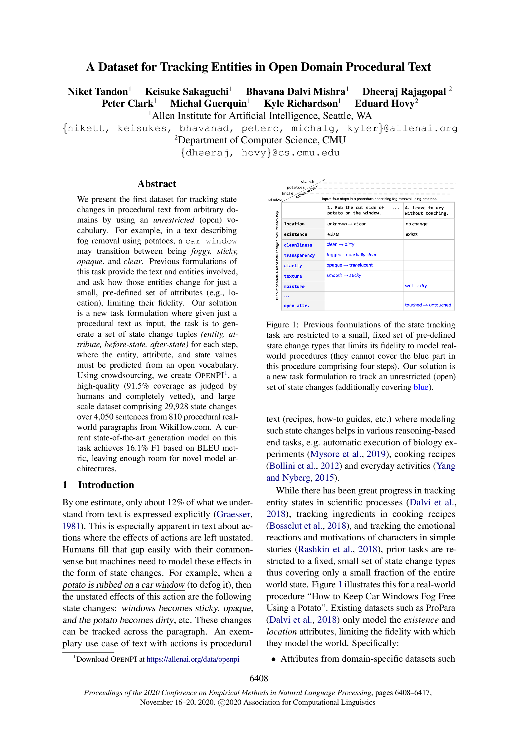 A Dataset for Tracking Entities in Open Domain Procedural Text