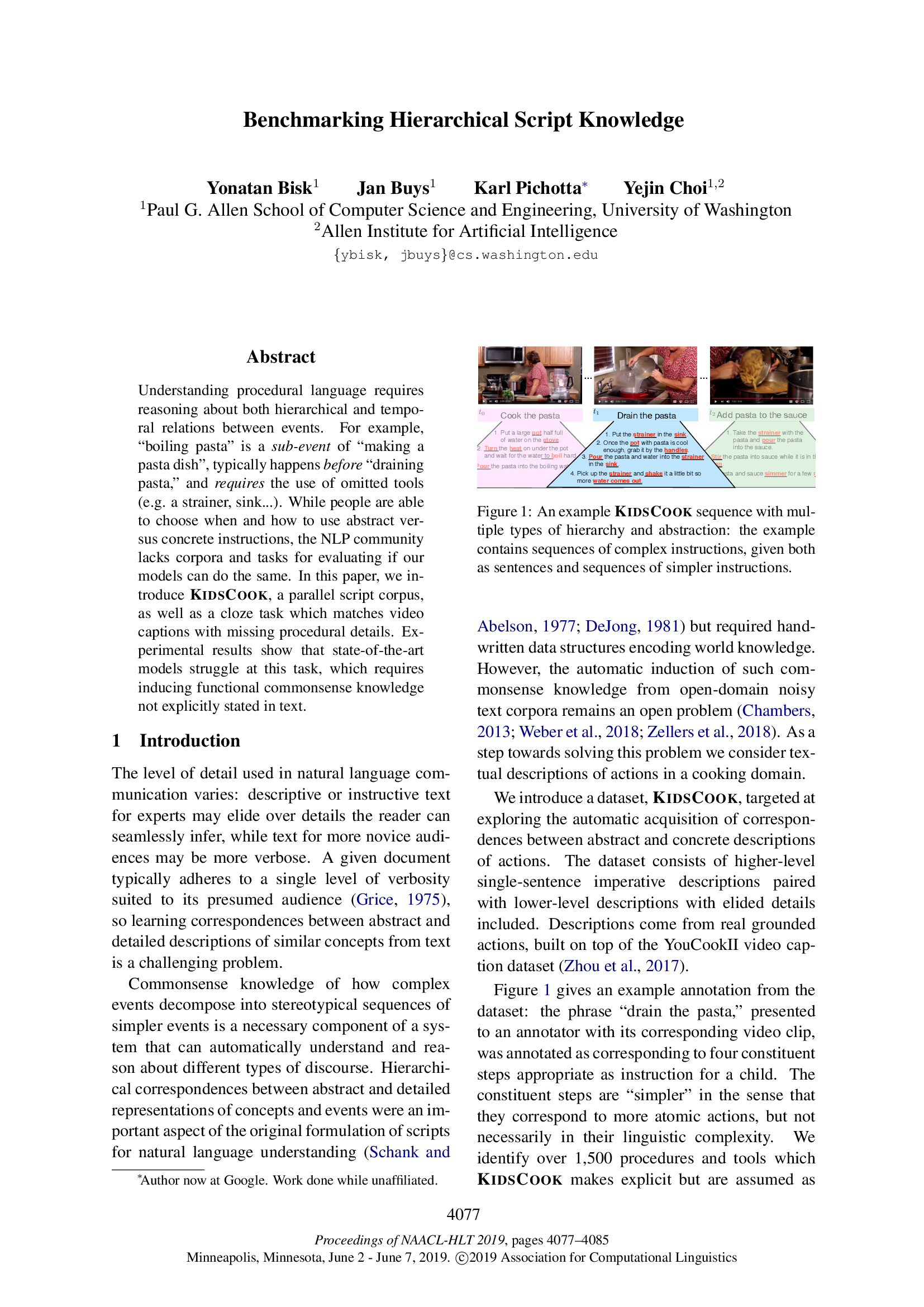 Benchmarking Hierarchical Script Knowledge