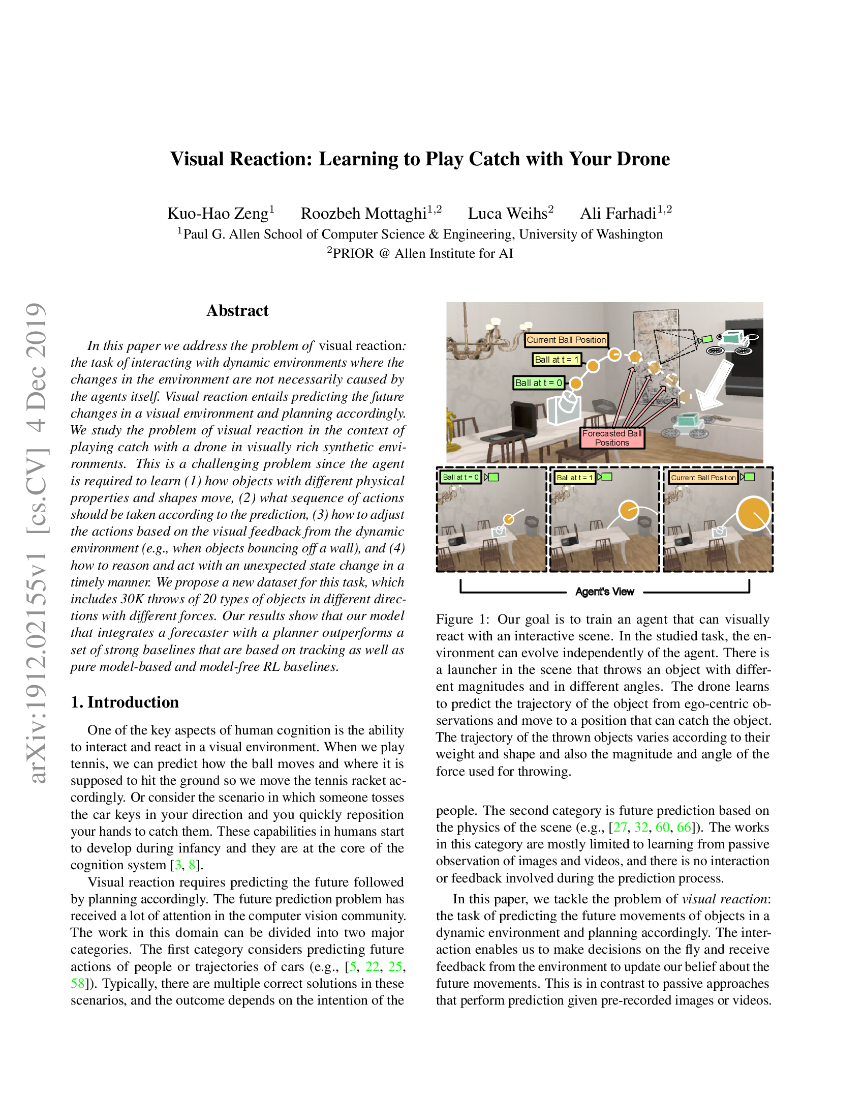 Visual Reaction: Learning to Play Catch With Your Drone