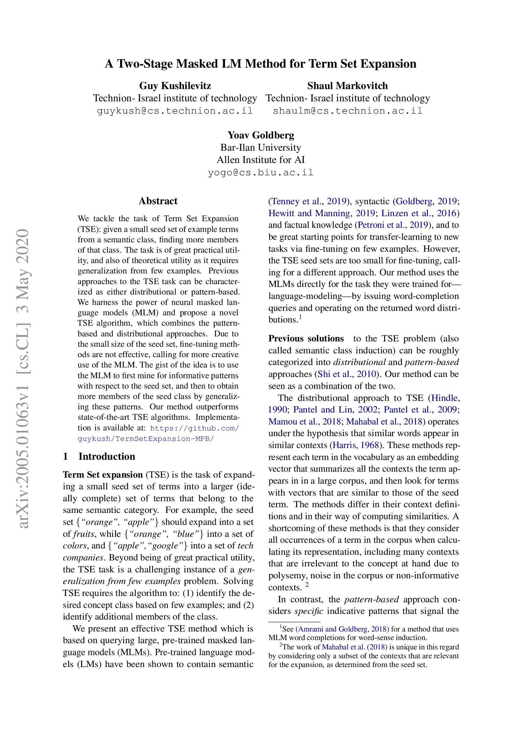 A Two-Stage Masked LM Method for Term Set Expansion