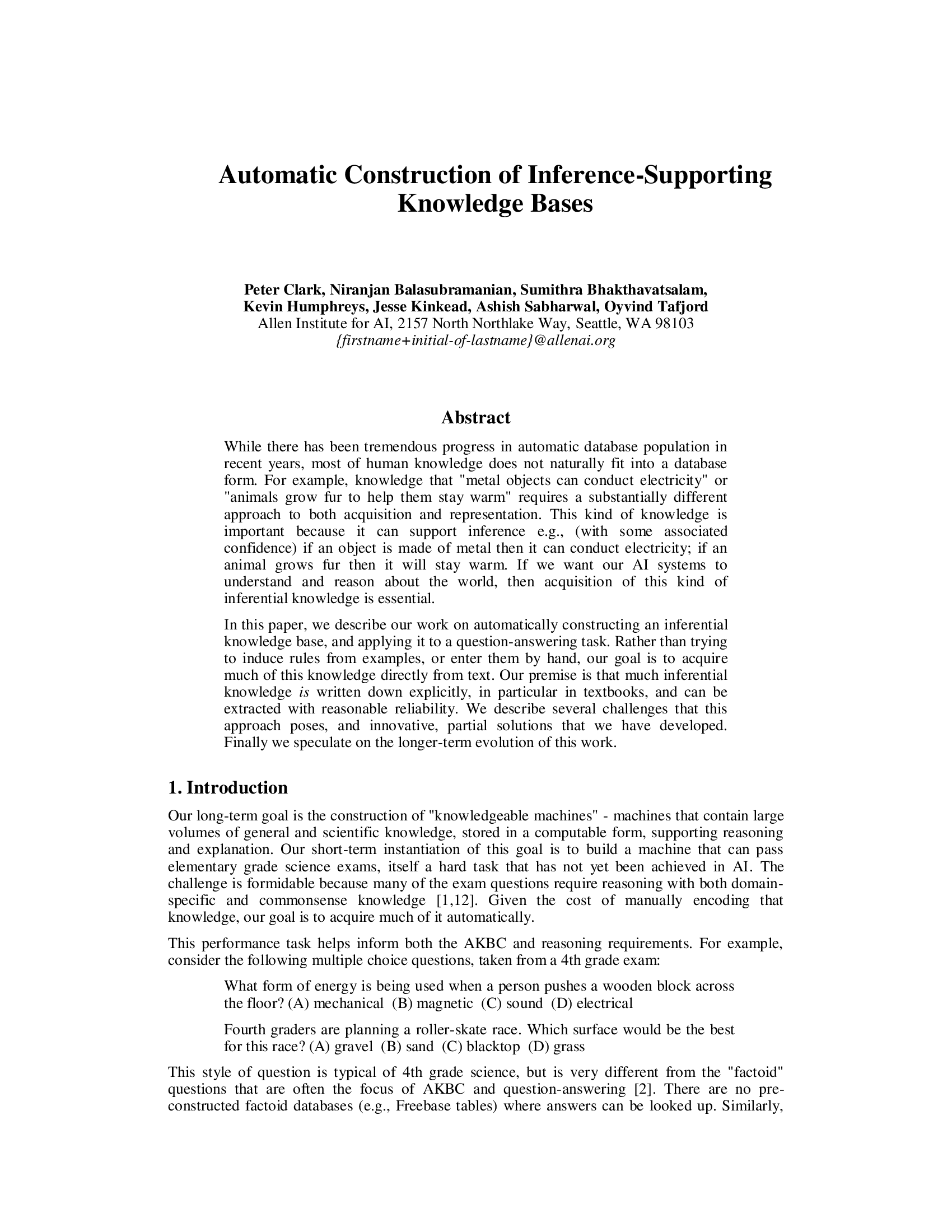 Automatic Construction of Inference-Supporting Knowledge Bases