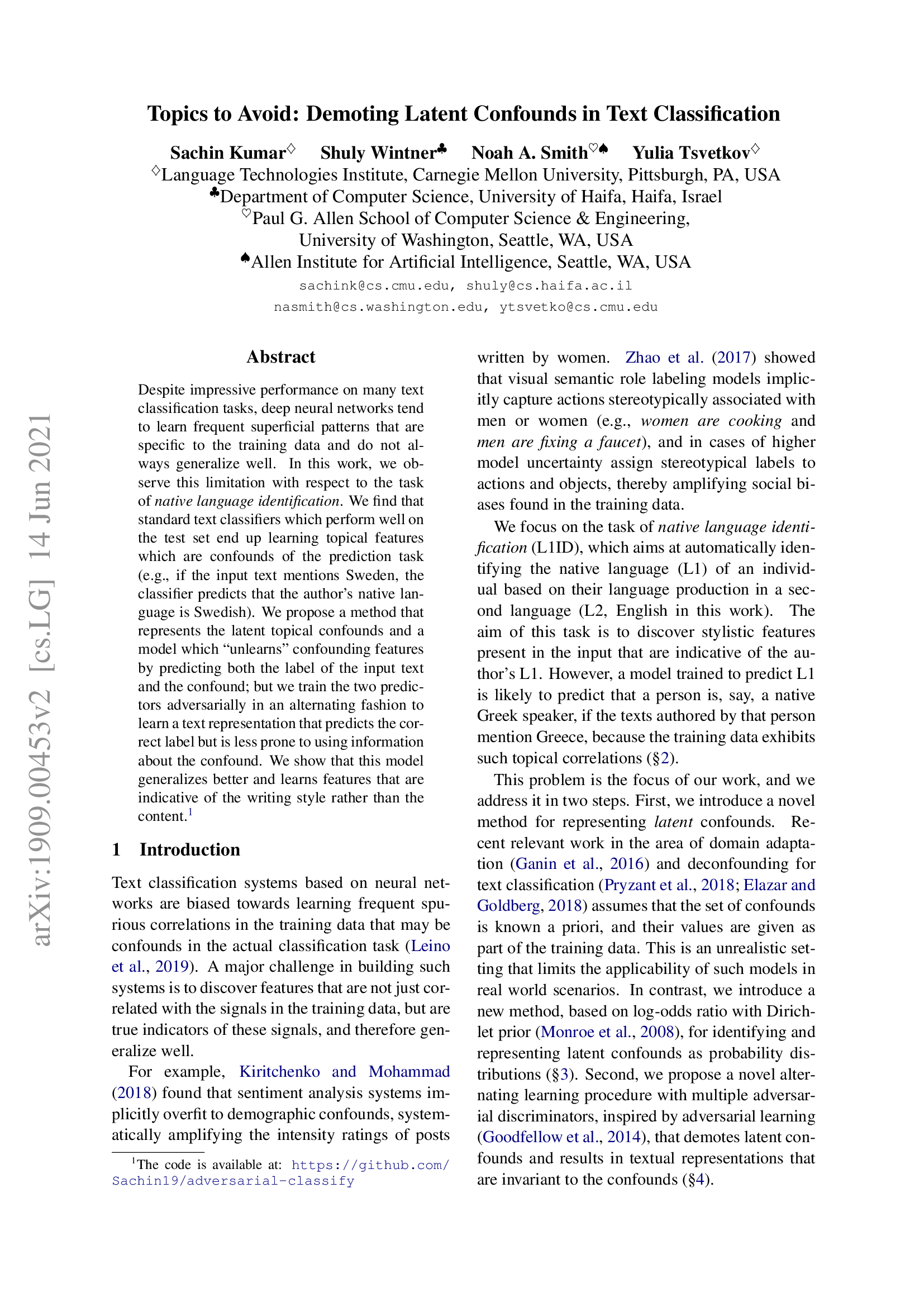 Topics to Avoid: Demoting Latent Confounds in Text Classification