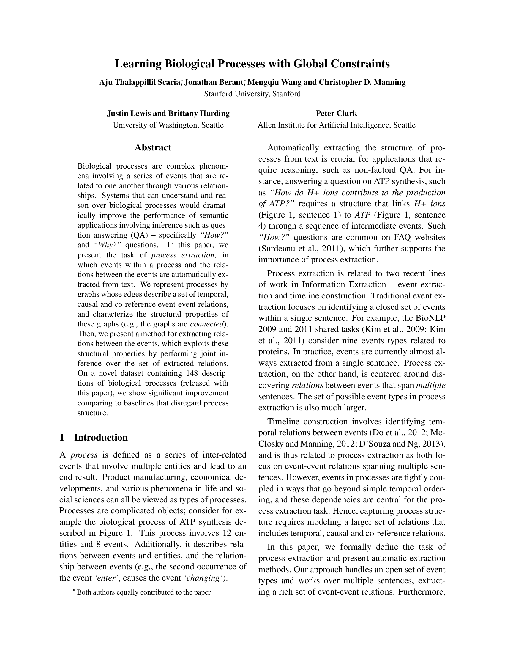 Learning Biological Processes with Global Constraints